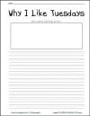 Why I Like Tuesdays Writing Prompt Worksheet