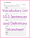 Vocabulary List 10.3 Sentences and Definitions Worksheet
