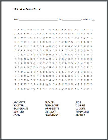 Vocabulary Terms 10.3 Word Search Puzzle - Free to print (PDF file).