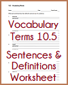 Vocabulary Terms 10.5 Sentences and Definitions Worksheet