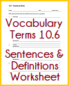 Vocabulary Terms 10.6 Sentences and Definitions Worksheet