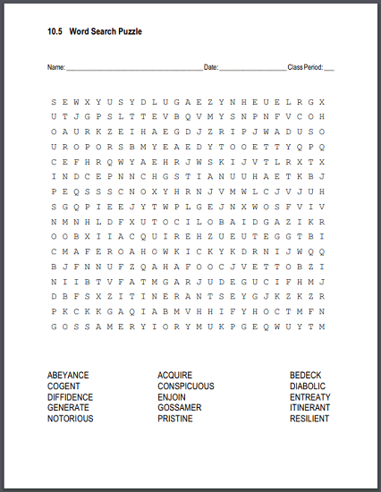 Vocabulary List 10.5 Word Search Puzzle - Free to print (PDF file).