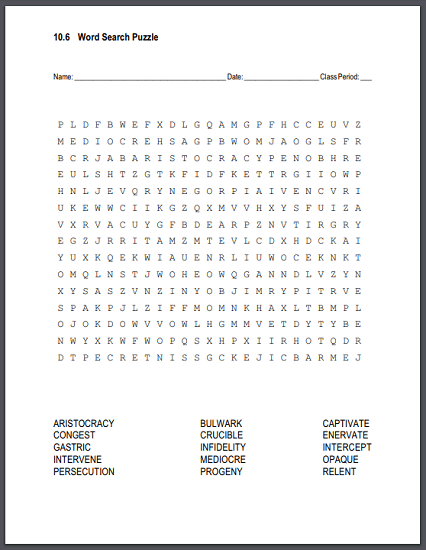 Vocabulary List 10.6 Word Search Puzzle - Free to print (PDF file).