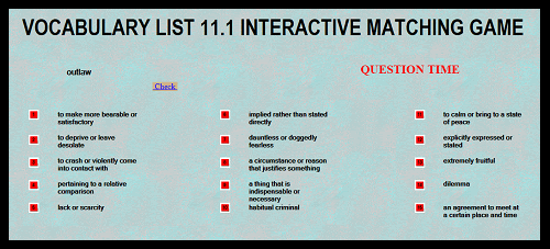 Vocabulary Terms 11.1 Interactive Question Time Matching Game 