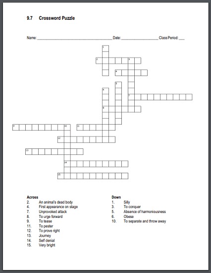 Vocabulary Terms 9.7 Crossword Puzzle - Free to print (PDF file).