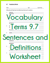 Vocabulary Terms 9.7 Sentences and Definitions Worksheet