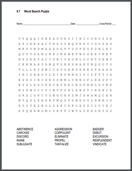 Vocabulary Terms 9.7 Word Search Puzzle - Free to print (PDF file).