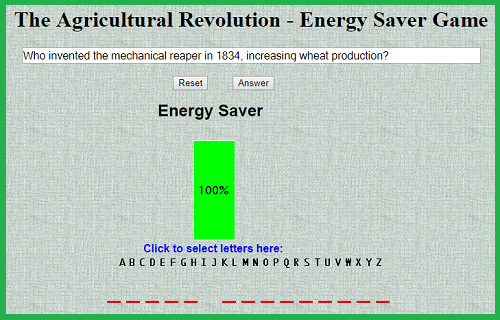 Revolution in Agriculture Energy Saver Game for World History