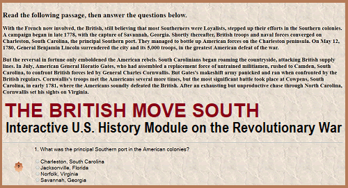 British Move South - Interactive United States History Module on the American Revolution