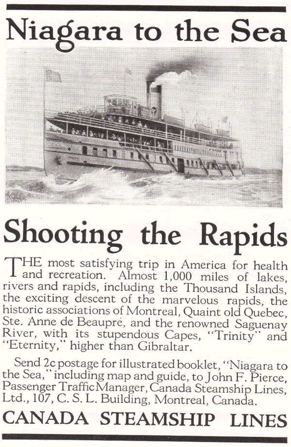 Canada Steamship Lines Antique Ad - Niagara to the Sea, Shooting the Rapids