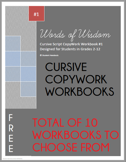 Words of Wisdom Cursive Copywork Workbooks - Ten to choose from! Free to print (PDF files).