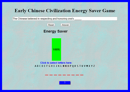 Early Chinese Civilization Energy Saver Game for High School World History