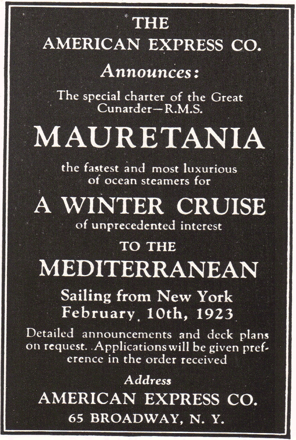 Mauretania Winter Cruise on the Mediterraean, 1922