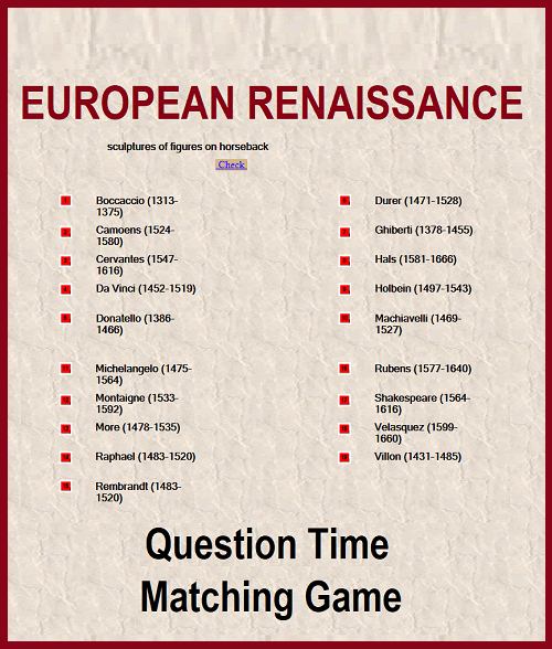 European Renaissance Question Time Matching Game