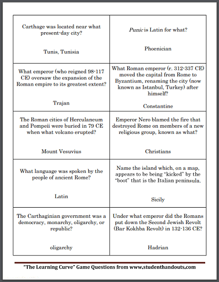Ancient Rome Game Cards - Free to print (PDF file).