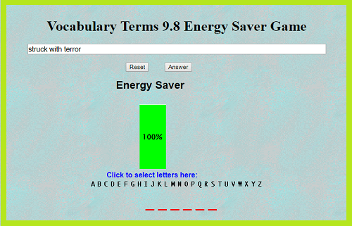 Vocabulary Terms 9.8 Energy Saver Game