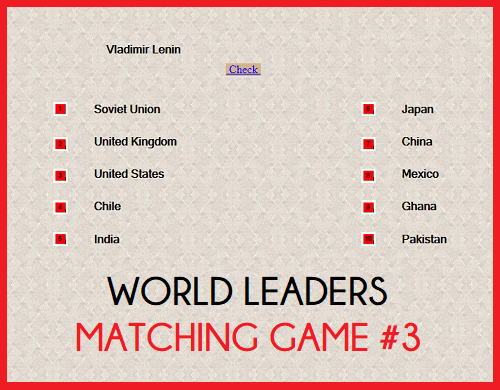 World Leaders Question Time Matching Game III