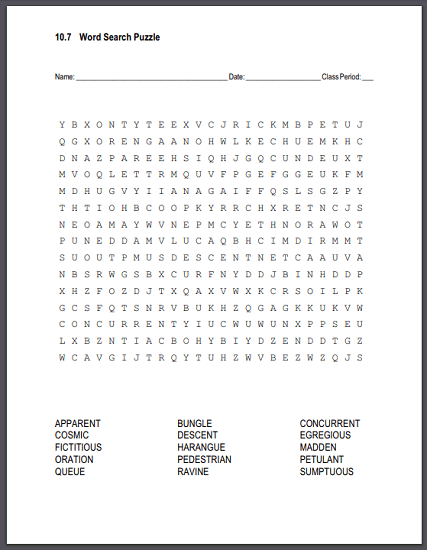 Terms 10.7 Word Search Puzzle - Vocabulary worksheet is free to print (PDF file).