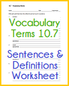 Vocabulary Terms 10.7 Sentences and Definitions Worksheet