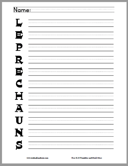 Leprechauns Acrostic Poem Worksheet - Free to print (PDF file) for grades one and up.