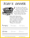 Toby's Dinner Poem Worksheet