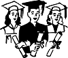 graduating seniors with diplomas, caps, and gowns