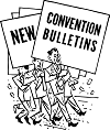 People walking the floor with signs at a political party convention. JPG PNG SVG