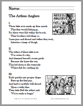 The Artless Anglers Poem Worksheets - Free to print (PDF files).