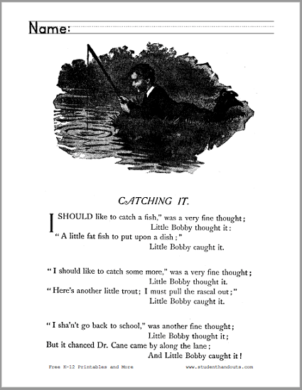 Catching It Poem Worksheets - Free to print (PDF files). Grades 5-7.