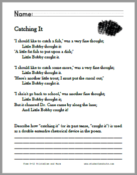 Catching It Poem Worksheets - Free to print (PDF files). Grades 5-7.