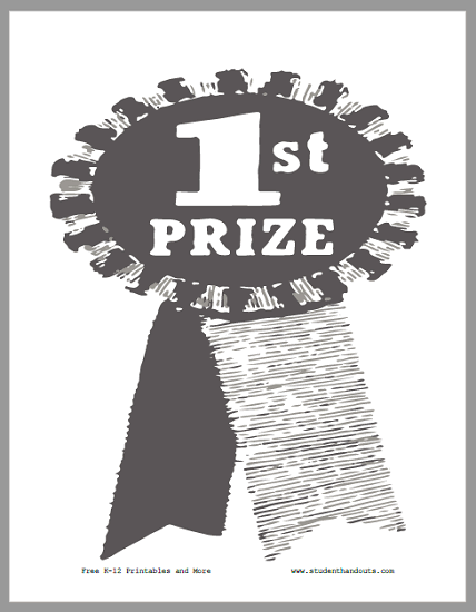 First Prize Ribbon Sign - Free to print (PDF file).