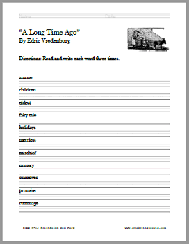 A Long Time Ago - Free printable short story with worksheets for kids (PDF files).