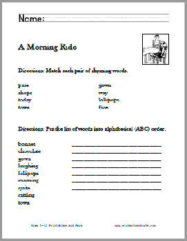 A Morning Ride Poem Worksheets - Free to print (PDF files). Grades two through five.