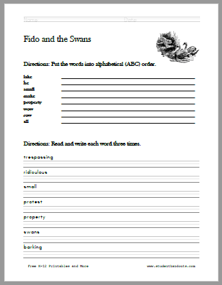 Fido and the Swans Poem Worksheets - Free to print (PDF files).