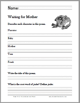 Waiting for Mother Poem Worksheets - Free to print (PDF files). For grades two through four.