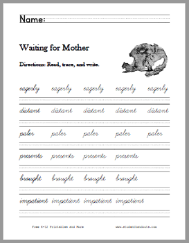 Waiting for Mother Poem Worksheets - Free to print (PDF files). For grades two through four.