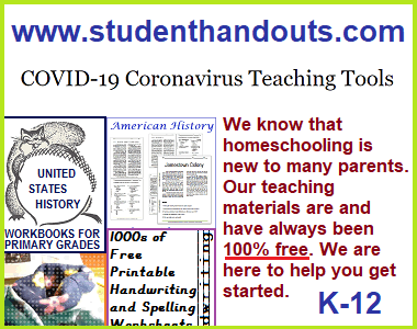 Free COVID-19 Coronavirus Teaching Tools - Our site is a treasure trove of teaching materials for both classroom educators and homeschooling parents. The current global pandemic has children staying home, with many unprepared parents suddenly operating a homeschool. We are organizing some of our materials on this page to help. All of our educational materials are free 24/7/365, in good times and bad. Use and share freely.