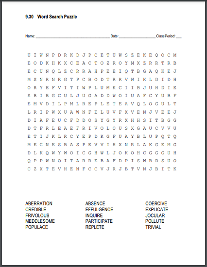 Vocabulary Terms 9.30 Word Search Puzzle - Free to print (PDF file).