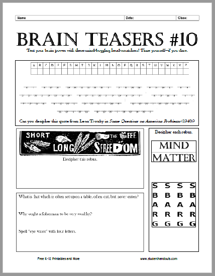 Brain Teaser Printable Games For Adults