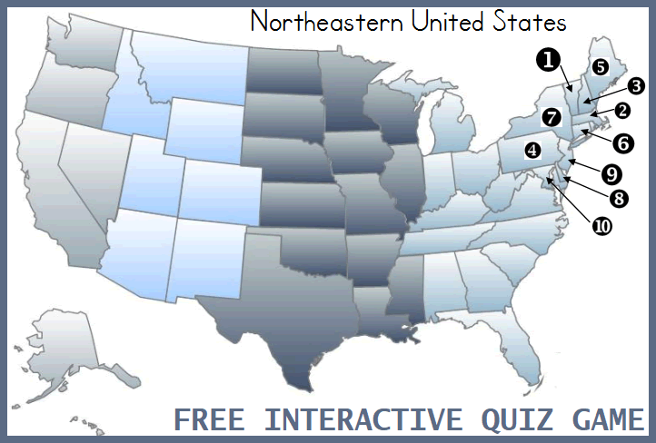 Northeastern States Map Question Time Game