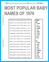 1970 Most Popular Baby Names Word Search Puzzle