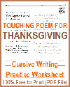 "The Happiest Hour of Thanksgiving" Poem Cursive Writing Worksheet