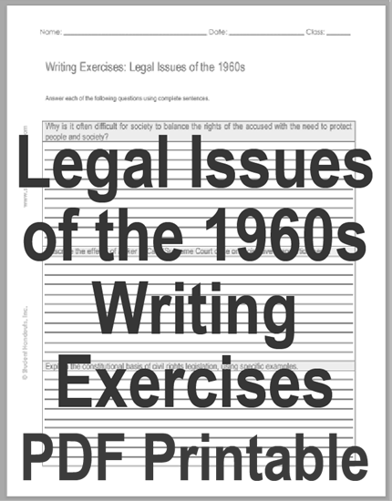 Legal Issues of the 1960s Writing Exercises - Free to print (PDF file).