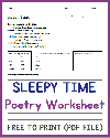 "Sleepy Time" Poem Worksheet for Kids
