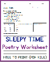 "Sleepy Time" Poem Worksheet for Kids
