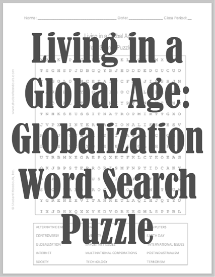 Living in a Global Age: Globalization Word Search Puzzle - Free to print (PDF file). For high school United States History students.