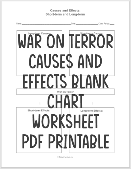 War on Terror: Causes and Effects Blank Chart - Free to print (PDF file) for high school United States History students.