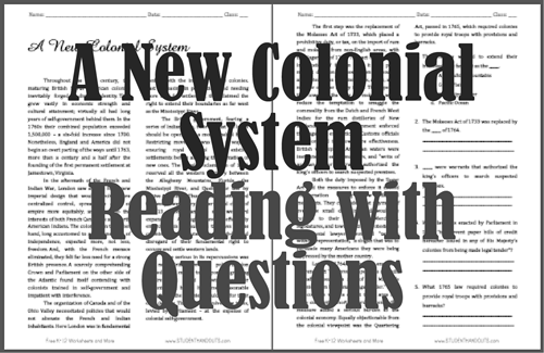 A New Colonial System - Free printable reading with questions for U.S. History students.