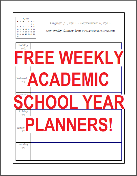 Printable Weekly Planners for the Academic Year - Free to print (PDF files).
