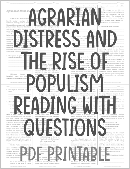 Agrarian Distress and the Rise of Populism - Free printable reading with questions for high school American History.